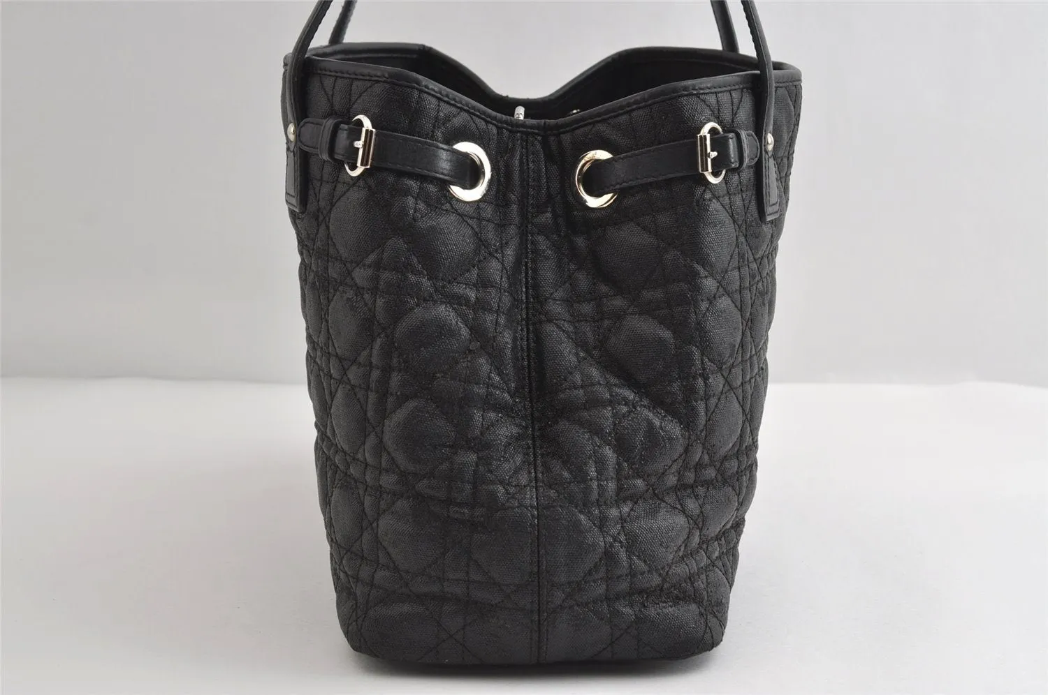 Authentic Christian Dior Panarea Cannage Tote Bag PVC Leather Black 5700I