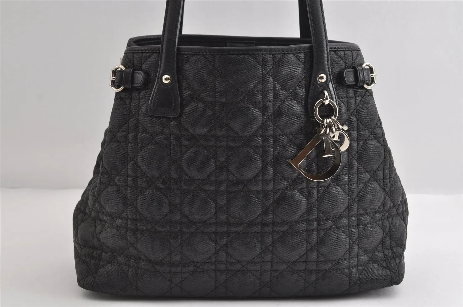 Authentic Christian Dior Panarea Cannage Tote Bag PVC Leather Black 5700I
