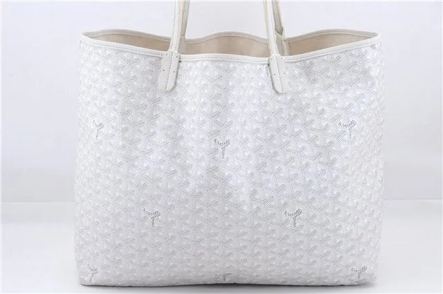 Authentic Goyard Saint Louis GM Shoulder Tote Bag PVC Leather White 8465D