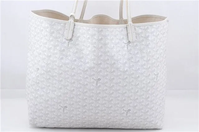 Authentic Goyard Saint Louis GM Shoulder Tote Bag PVC Leather White 8465D