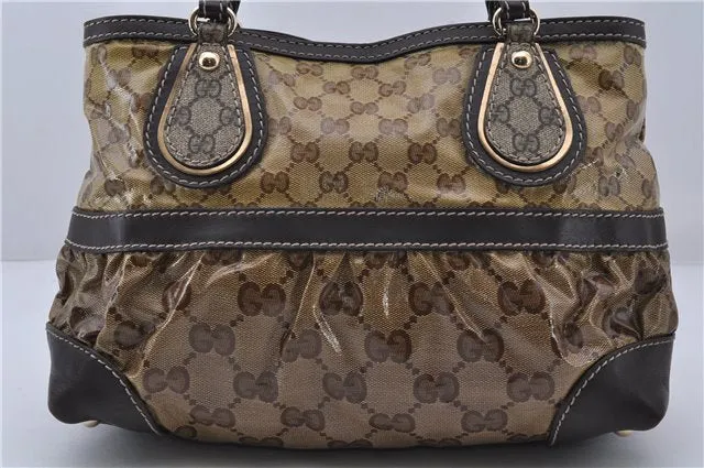 Authentic GUCCI GG Crystal Shoulder Tote Bag PVC Leather 223964 Brown 5730C