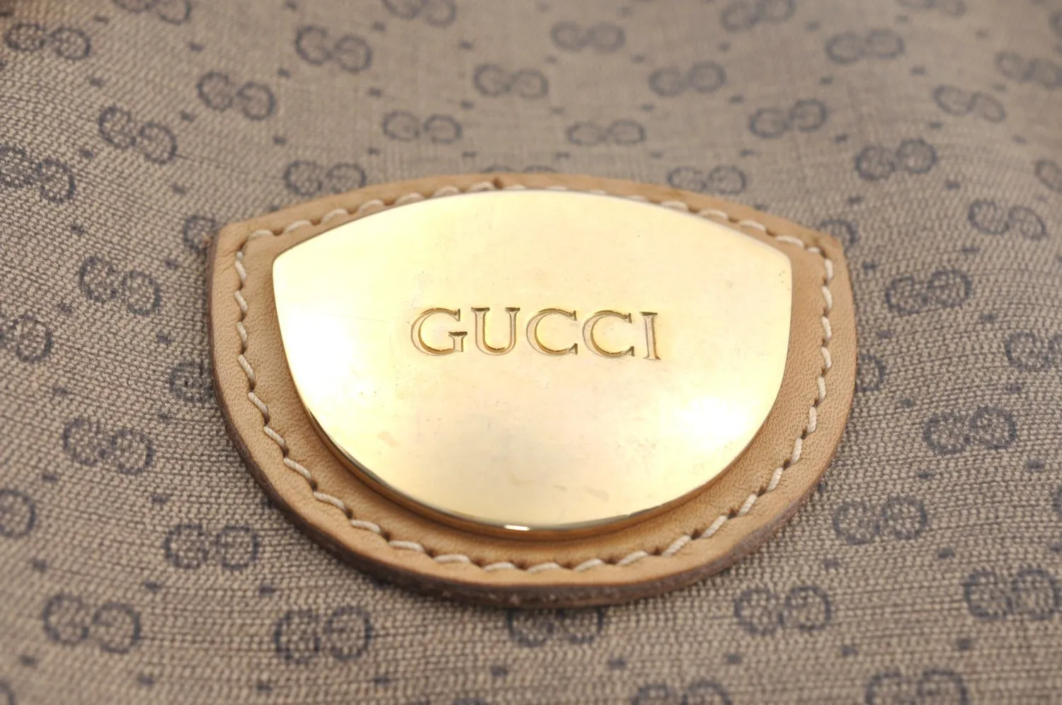 Authentic GUCCI Micro GG PVC Leather Travel Boston Bag Brown L0072
