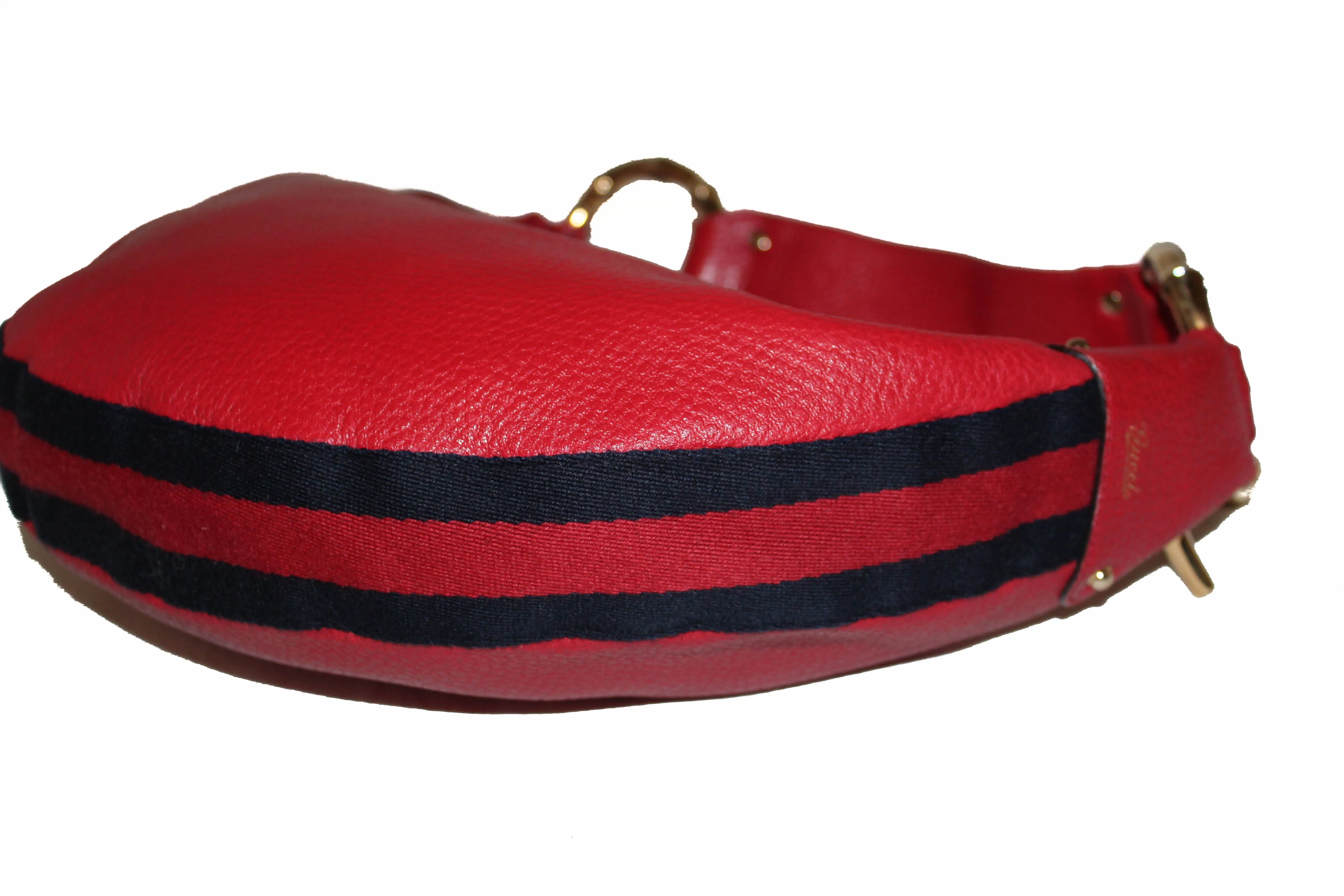 Authentic Gucci Red Pebbled Leather Bamboo Ring Hobo Bag