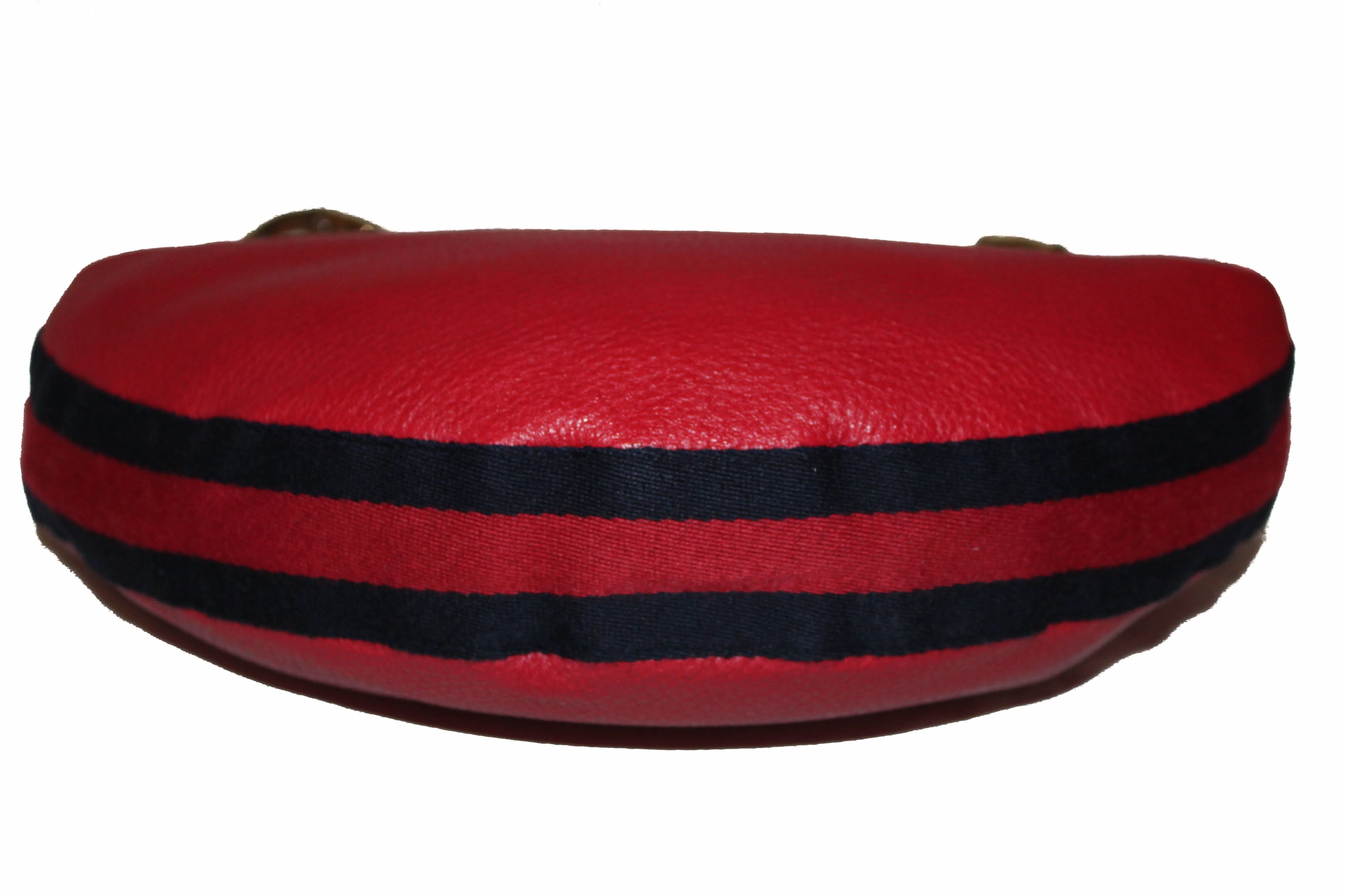 Authentic Gucci Red Pebbled Leather Bamboo Ring Hobo Bag