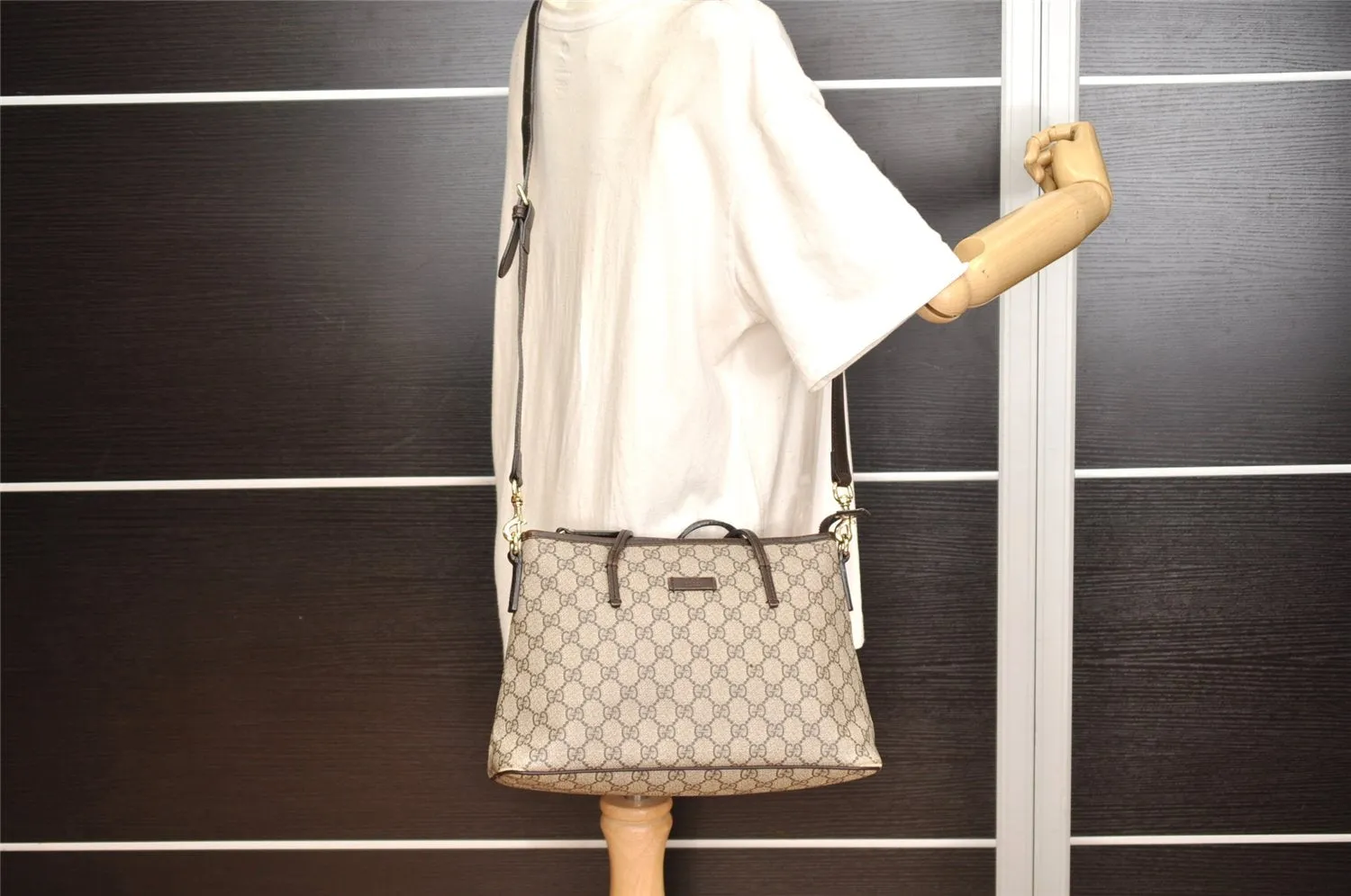 Authentic GUCCI Vintage 2Way Shoulder Tote Bag GG PVC Leather 353440 Brown 2319K