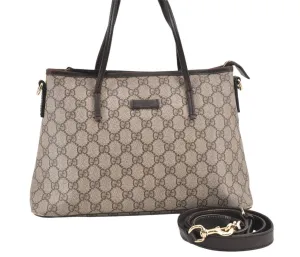 Authentic GUCCI Vintage 2Way Shoulder Tote Bag GG PVC Leather 353440 Brown 2319K