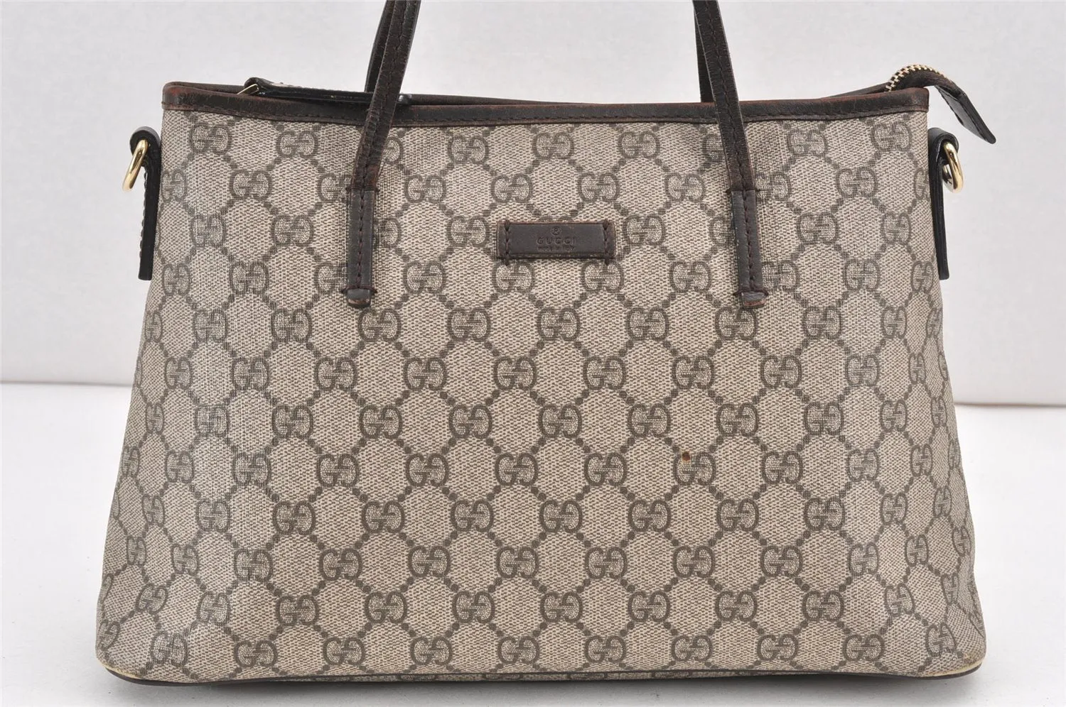 Authentic GUCCI Vintage 2Way Shoulder Tote Bag GG PVC Leather 353440 Brown 2319K