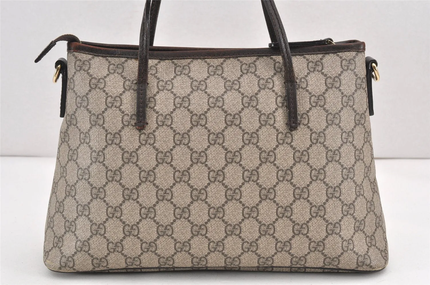 Authentic GUCCI Vintage 2Way Shoulder Tote Bag GG PVC Leather 353440 Brown 2319K