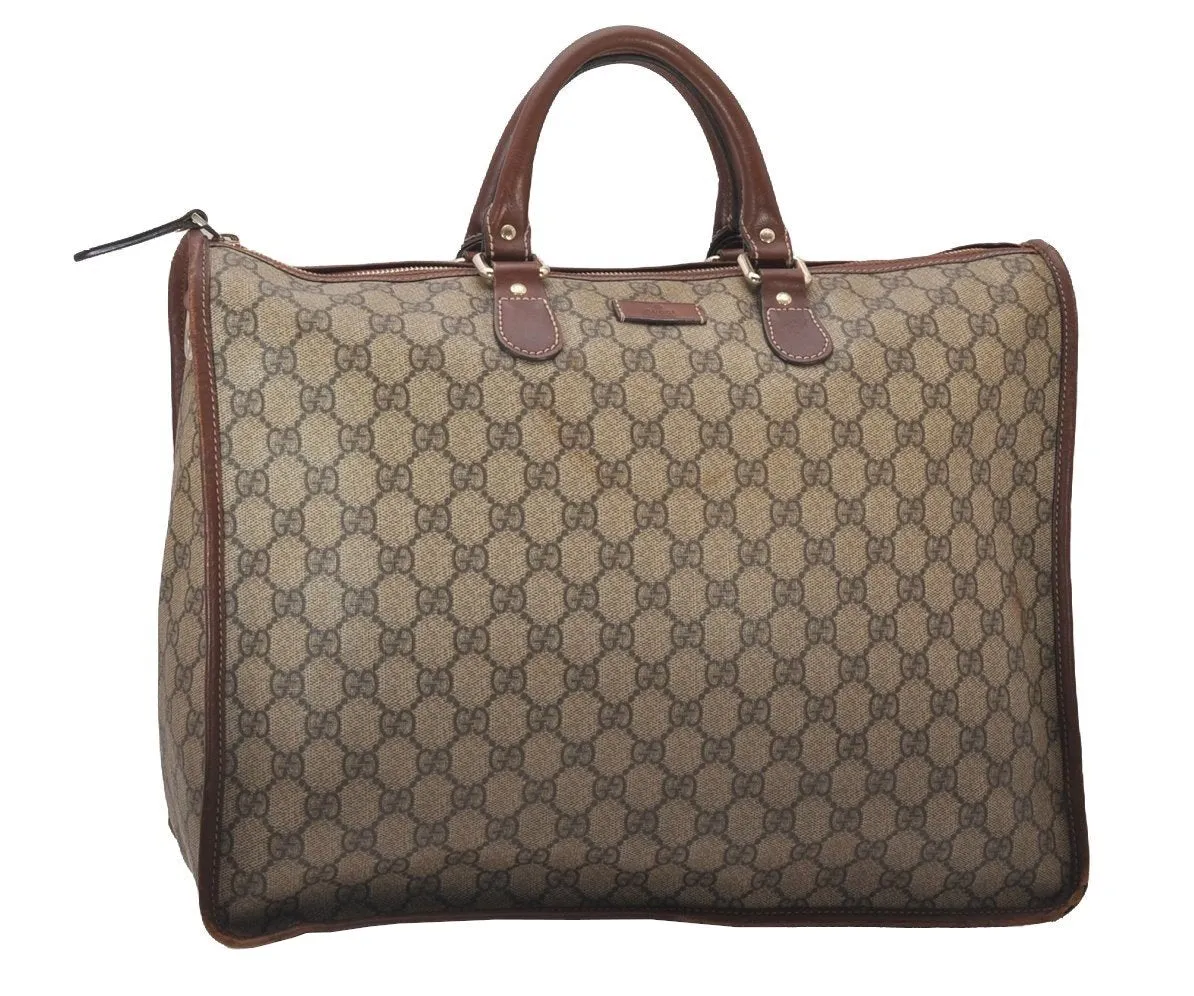 Authentic GUCCI Vintage Hand Boston Bag GG PVC Leather 189899 Brown 5199I