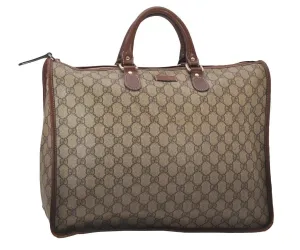 Authentic GUCCI Vintage Hand Boston Bag GG PVC Leather 189899 Brown 5199I