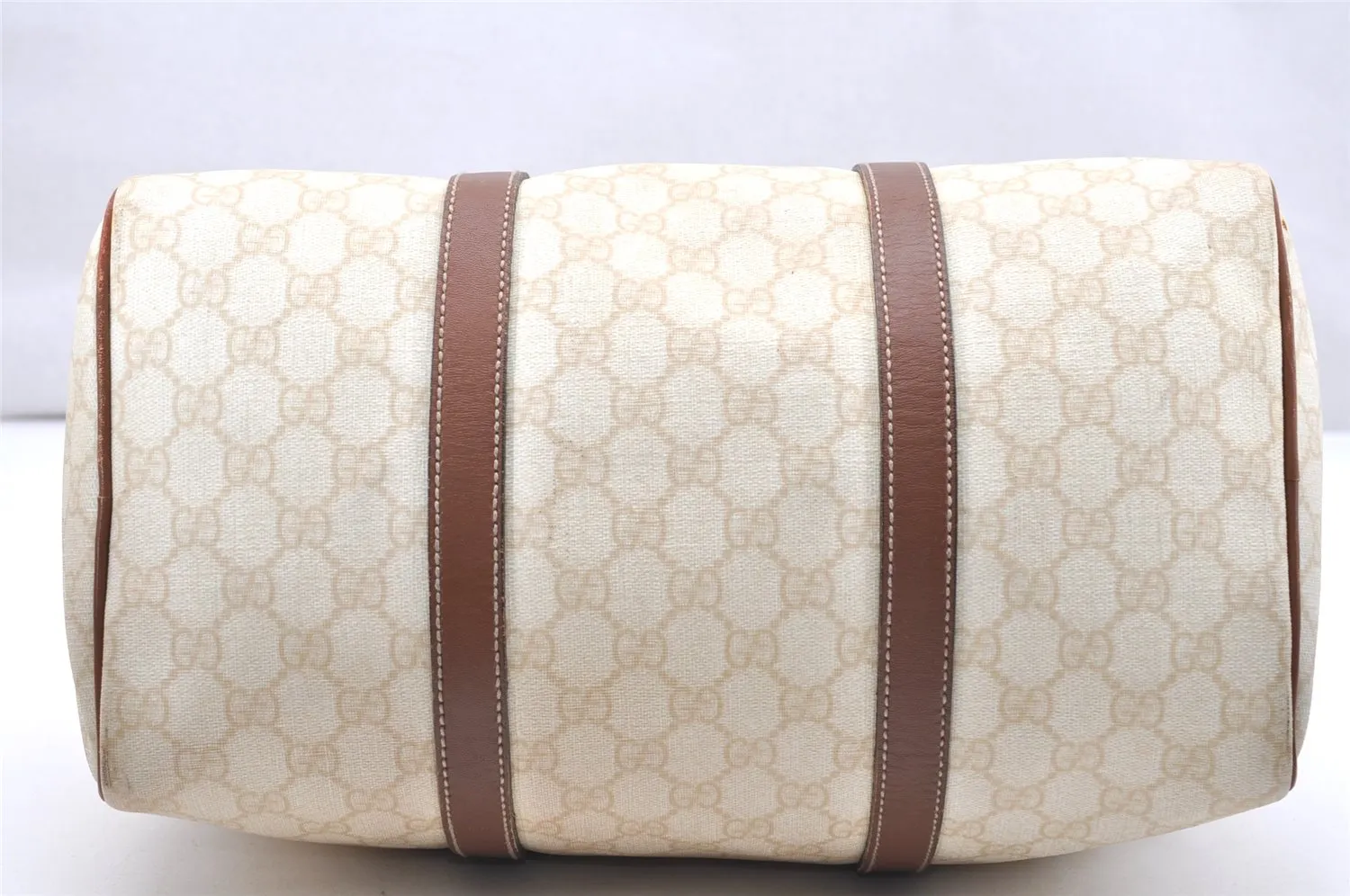 Authentic GUCCI Vintage Hand Boston Bag GG PVC Leather 193603 Beige 2785K