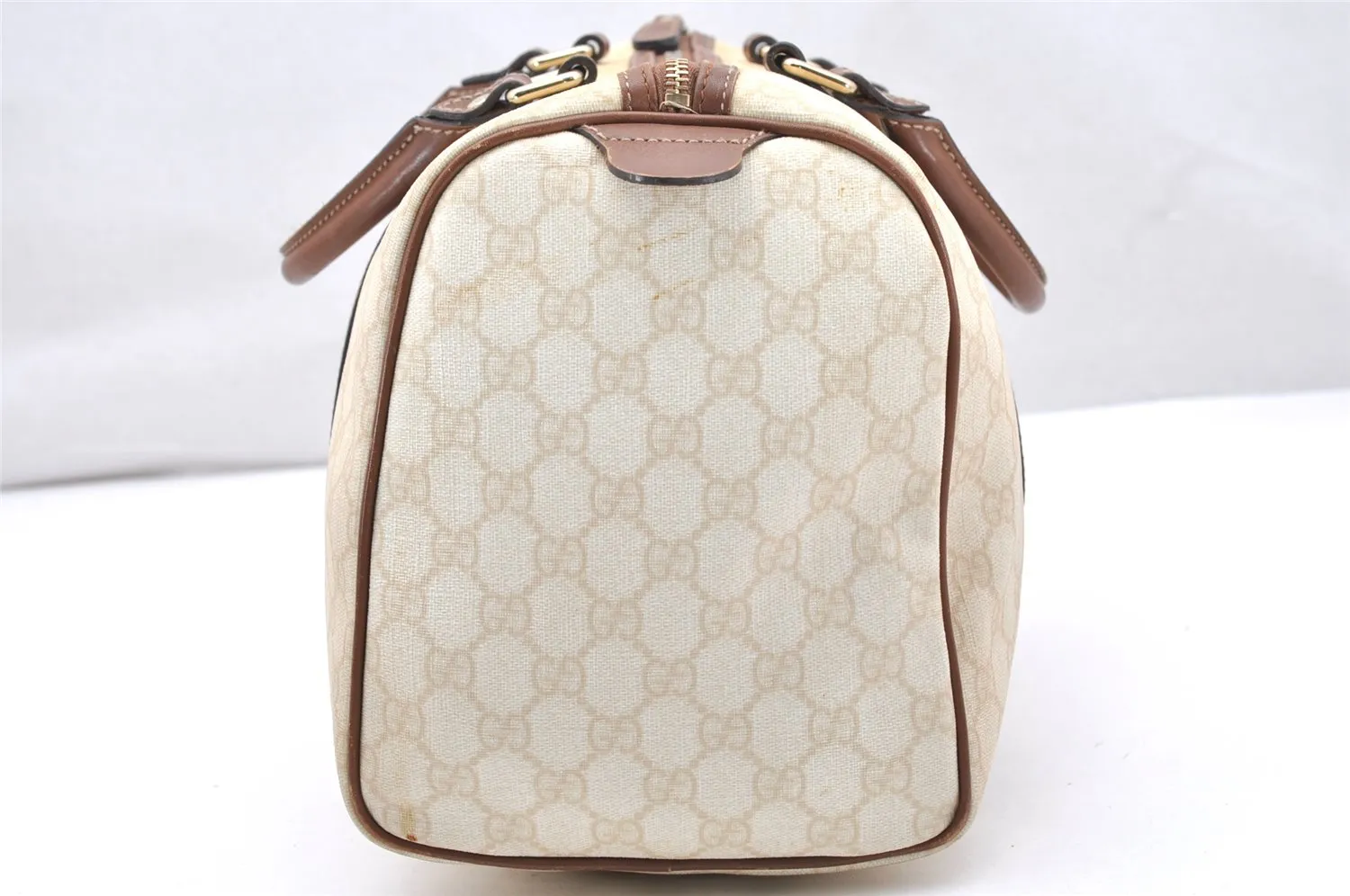Authentic GUCCI Vintage Hand Boston Bag GG PVC Leather 193603 Beige 2785K