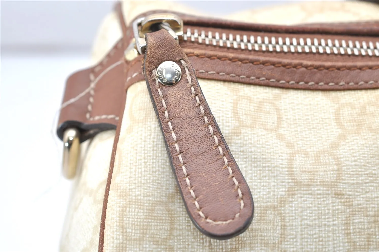 Authentic GUCCI Vintage Hand Boston Bag GG PVC Leather 193603 Beige 2785K