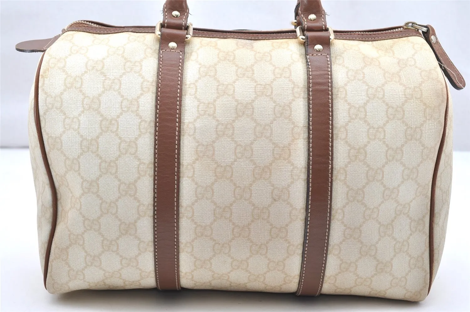 Authentic GUCCI Vintage Hand Boston Bag GG PVC Leather 193603 Beige 2785K