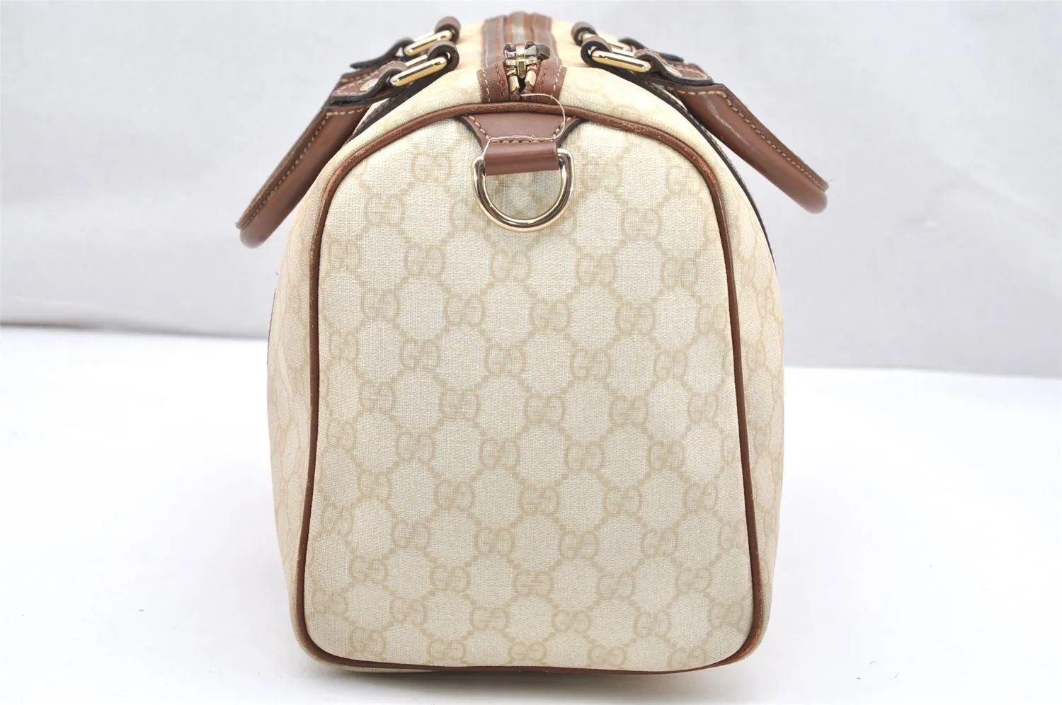 Authentic GUCCI Vintage Hand Boston Bag GG PVC Leather 193603 Beige 2785K