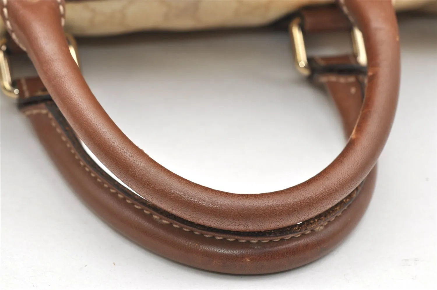 Authentic GUCCI Vintage Hand Boston Bag GG PVC Leather 193603 Beige 2785K