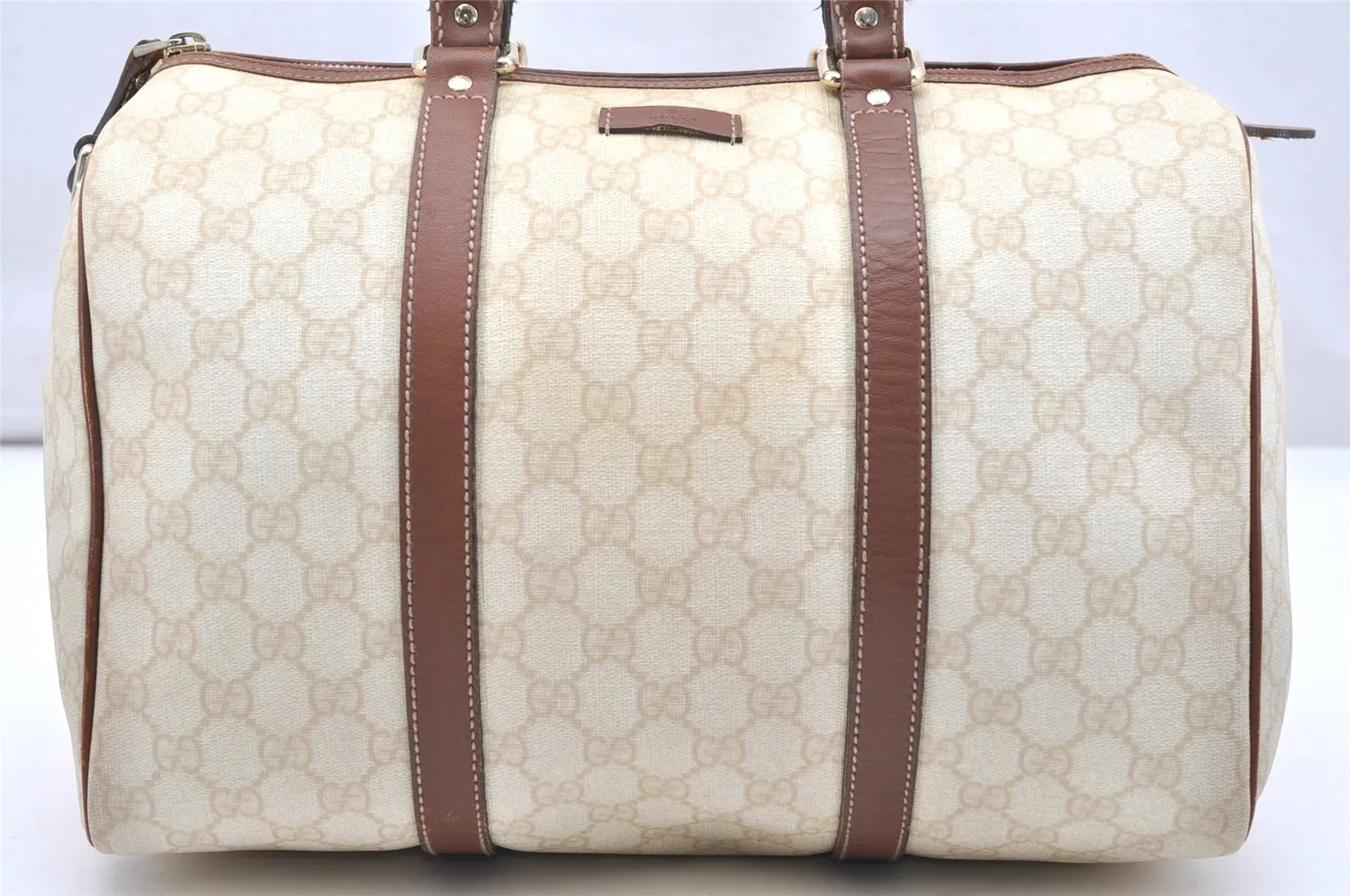 Authentic GUCCI Vintage Hand Boston Bag GG PVC Leather 193603 Beige 2785K