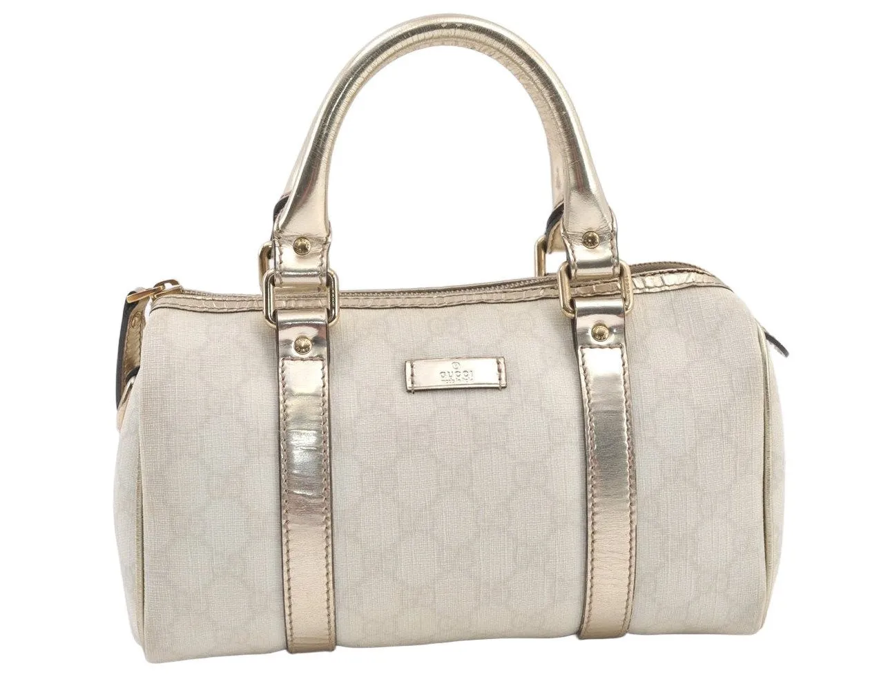 Authentic GUCCI Vintage Hand Boston Bag Purse GG PVC Leather 193604 White 0838K
