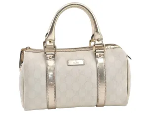 Authentic GUCCI Vintage Hand Boston Bag Purse GG PVC Leather 193604 White 0838K