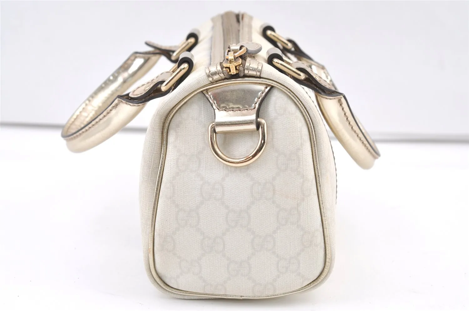 Authentic GUCCI Vintage Hand Boston Bag Purse GG PVC Leather 193604 White 0838K