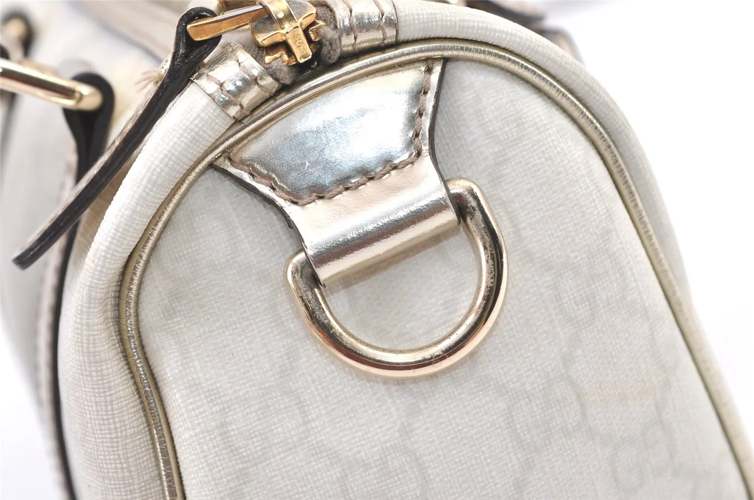 Authentic GUCCI Vintage Hand Boston Bag Purse GG PVC Leather 193604 White 0838K