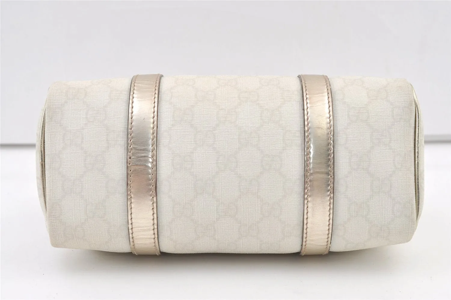 Authentic GUCCI Vintage Hand Boston Bag Purse GG PVC Leather 193604 White 0838K