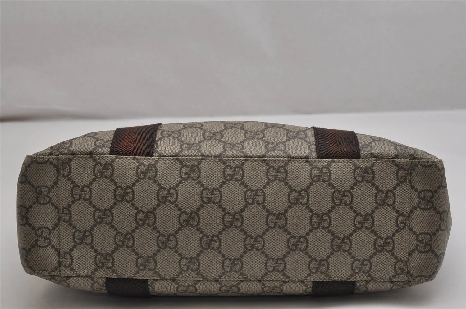 Authentic GUCCI Vintage Hand Tote Bag Purse GG PVC Leather 141976 Brown 0120K