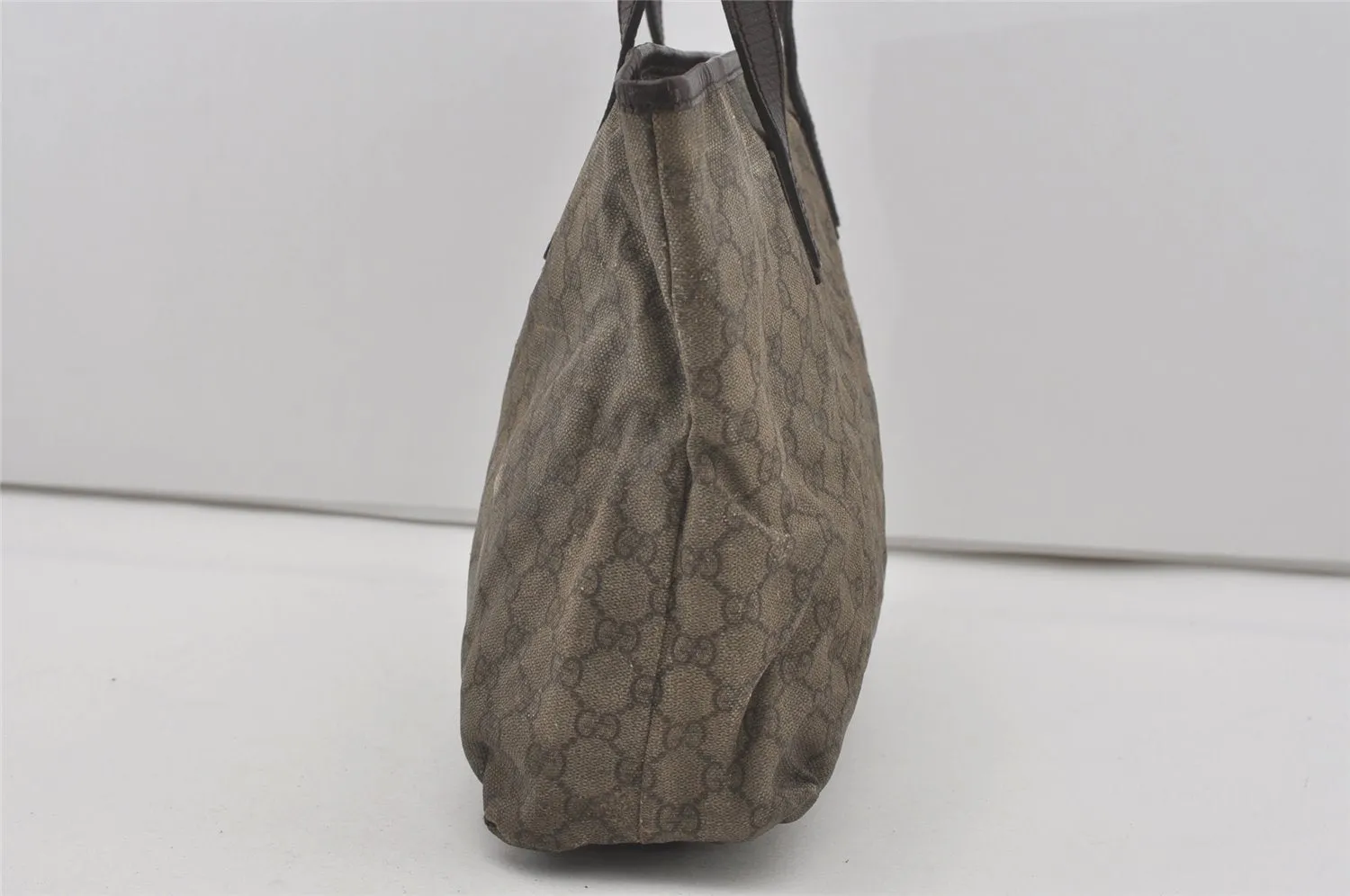 Authentic GUCCI Vintage Shoulder Tote Bag GG PVC Leather 181084 Brown 6962I