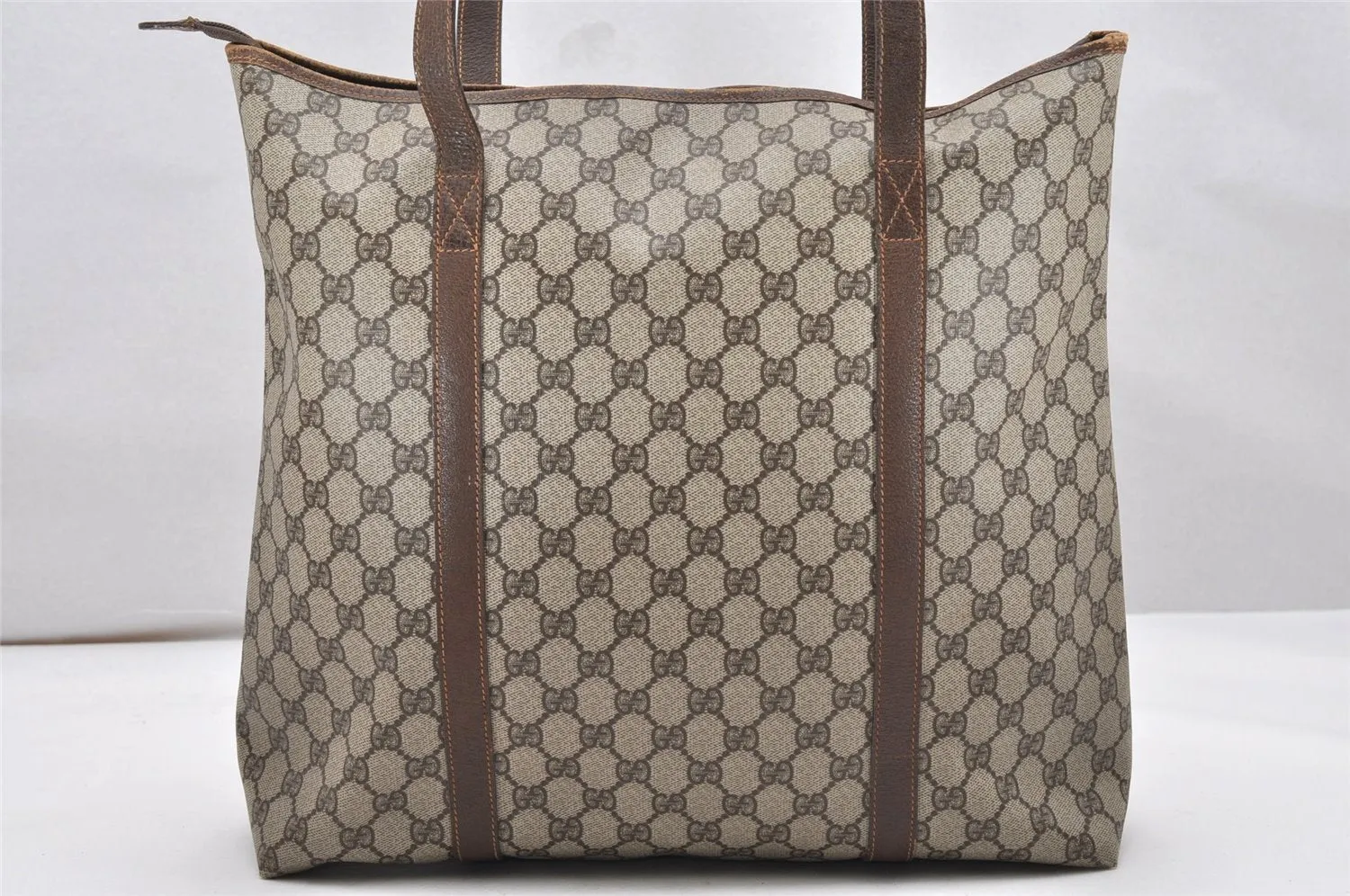Authentic GUCCI Vintage Shoulder Tote Bag GG PVC Leather Brown 5115K