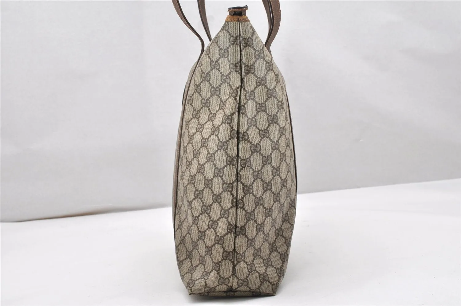 Authentic GUCCI Vintage Shoulder Tote Bag GG PVC Leather Brown 5115K