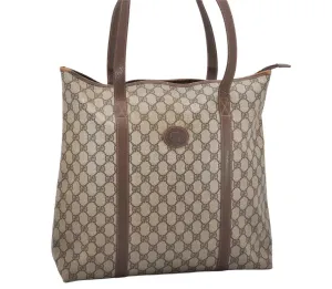 Authentic GUCCI Vintage Shoulder Tote Bag GG PVC Leather Brown 5115K