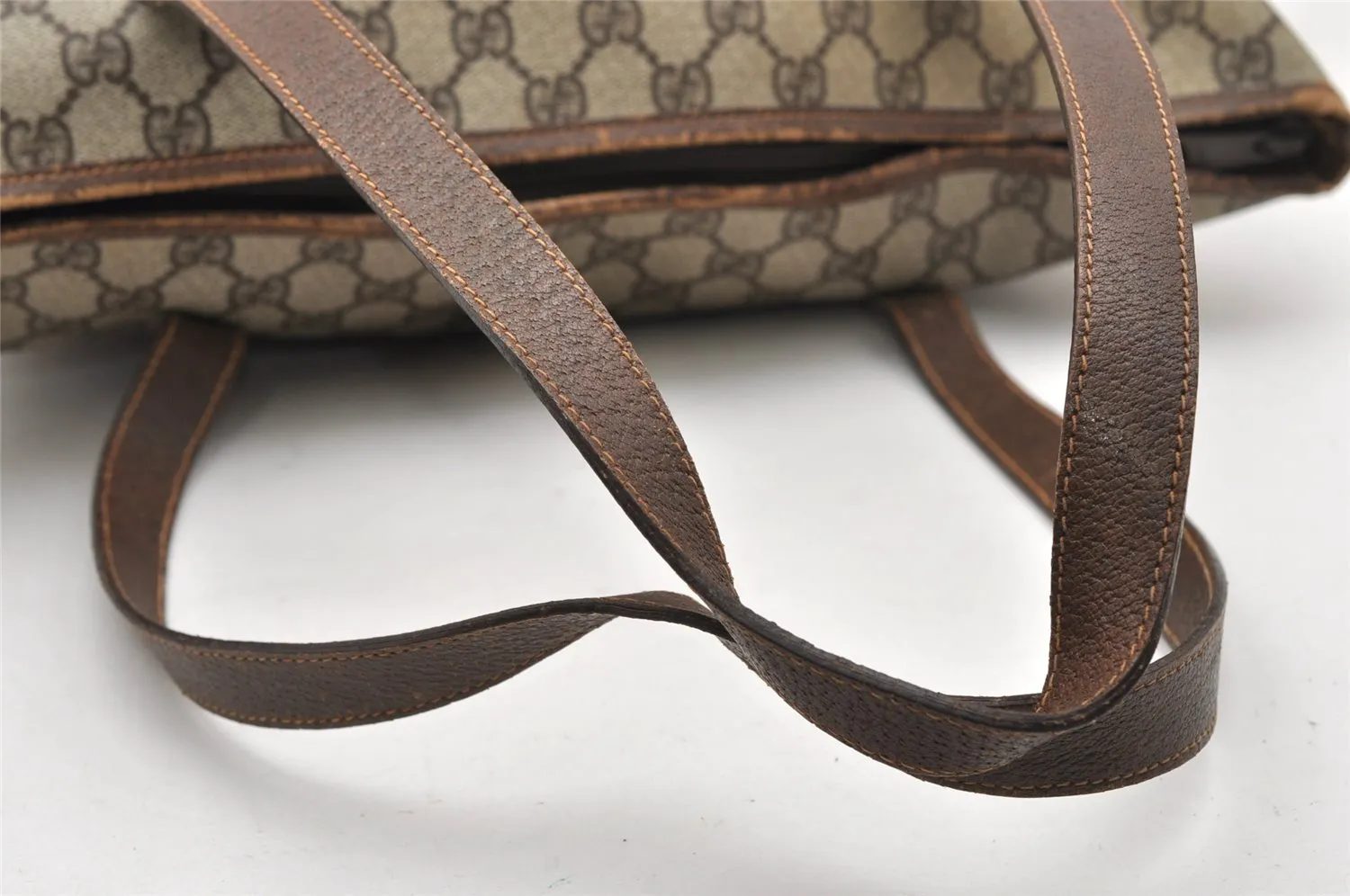 Authentic GUCCI Vintage Shoulder Tote Bag GG PVC Leather Brown 5115K