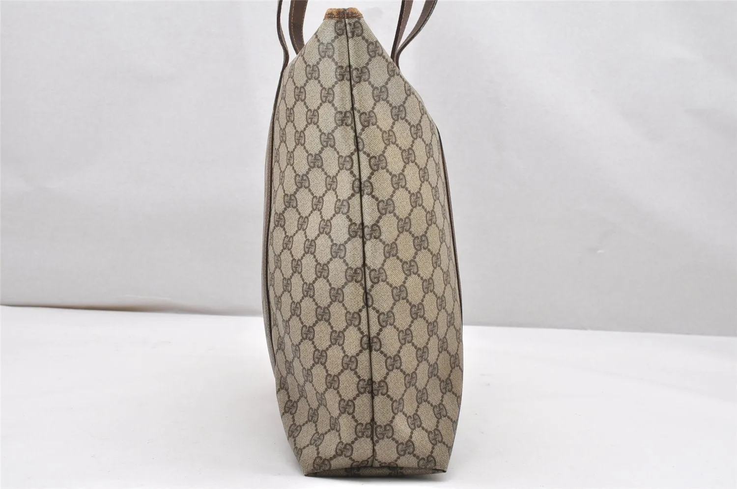 Authentic GUCCI Vintage Shoulder Tote Bag GG PVC Leather Brown 5115K