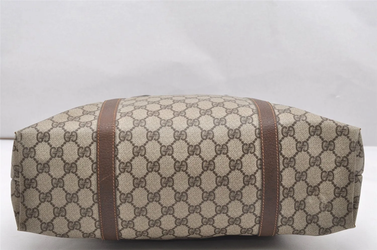Authentic GUCCI Vintage Shoulder Tote Bag GG PVC Leather Brown 5115K