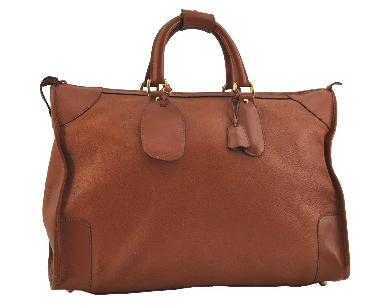 Authentic GUCCI Vintage Travel Boston Bag Leather Brown 1116I
