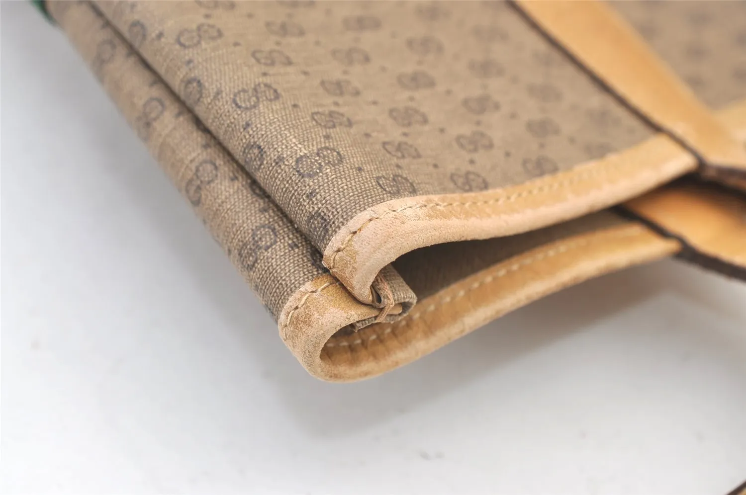 Authentic GUCCI Web Sherry Line Micro GG PVC Leather Tote Bag Brown 1072K