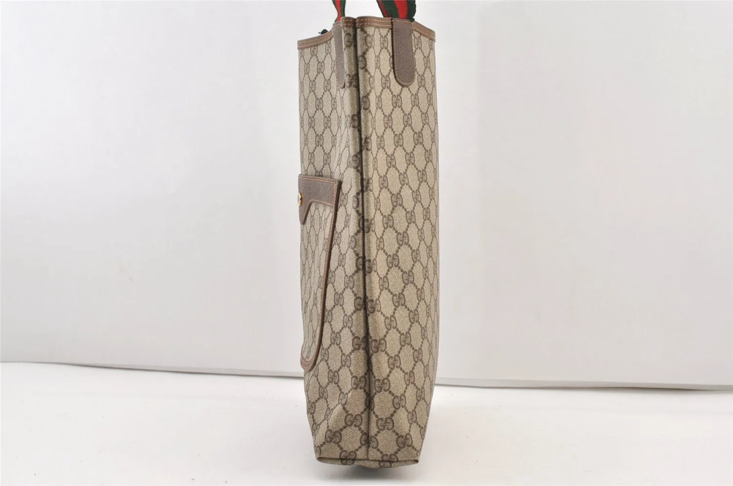 Authentic GUCCI Web Sherry Line Shoulder Tote Bag GG PVC Leather Brown 2884J
