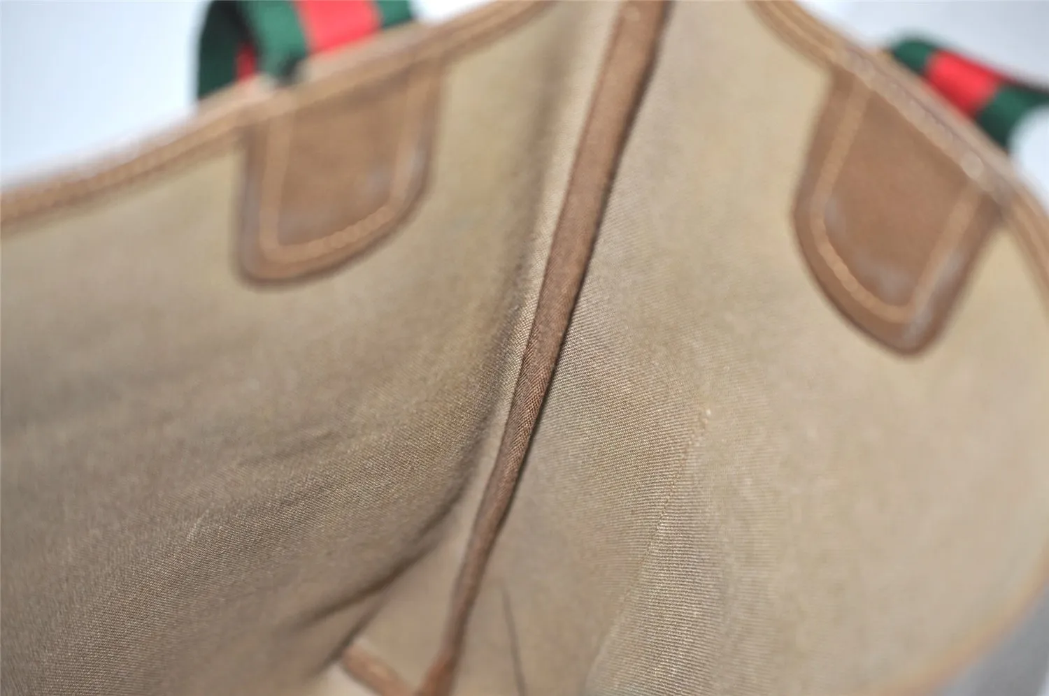 Authentic GUCCI Web Sherry Line Shoulder Tote Bag GG PVC Leather Brown 2884J