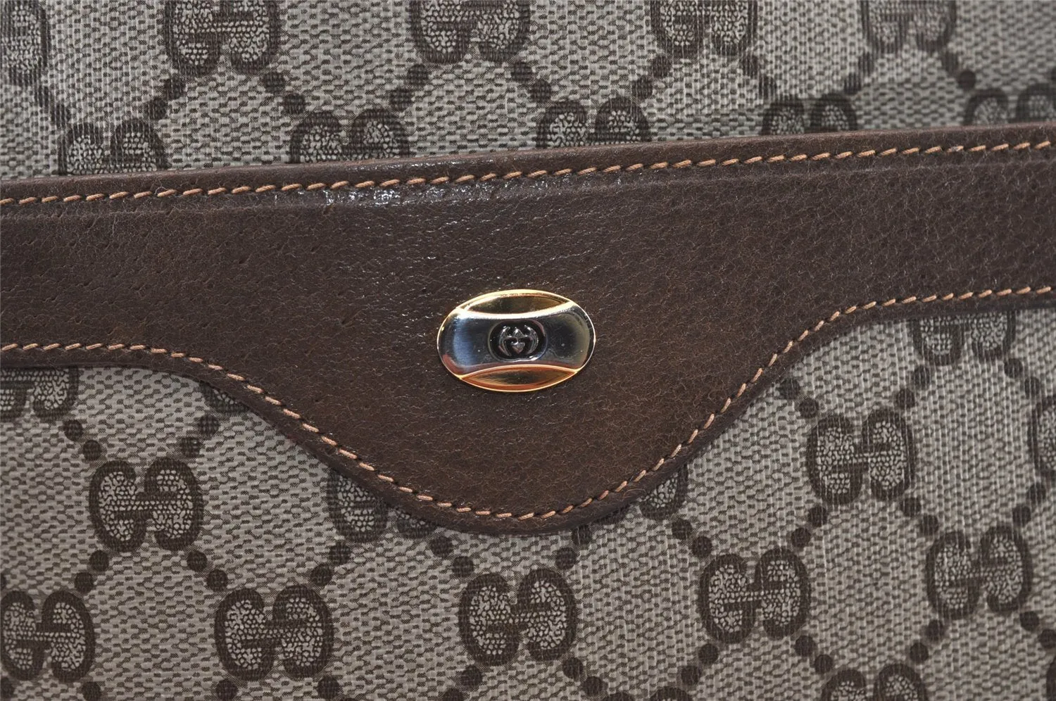 Authentic GUCCI Web Sherry Line Shoulder Tote Bag GG PVC Leather Brown 2884J