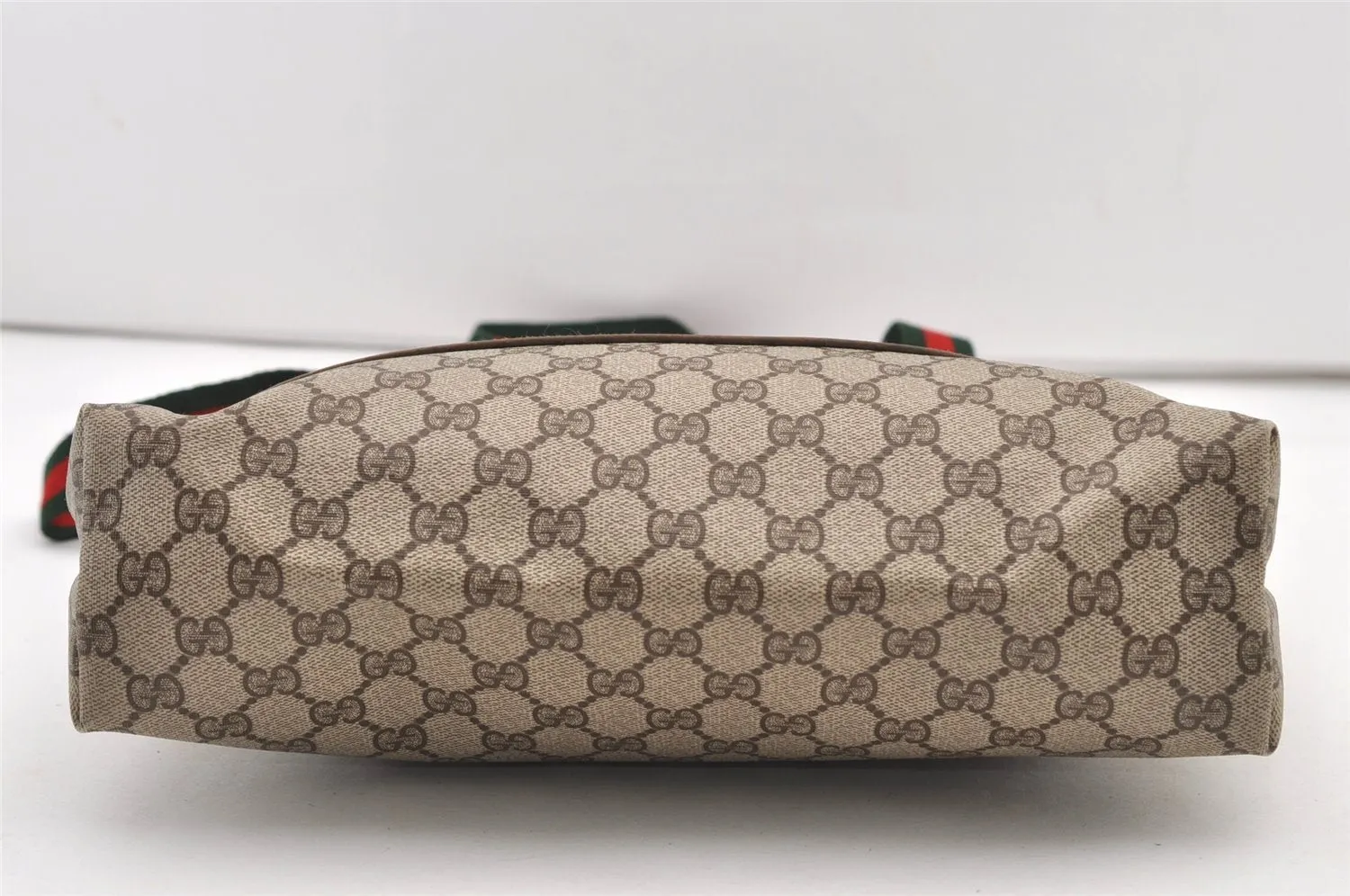 Authentic GUCCI Web Sherry Line Shoulder Tote Bag GG PVC Leather Brown 2884J