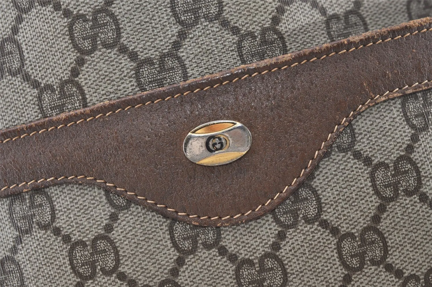Authentic GUCCI Web Sherry Line Shoulder Tote Bag GG PVC Leather Brown 7978J