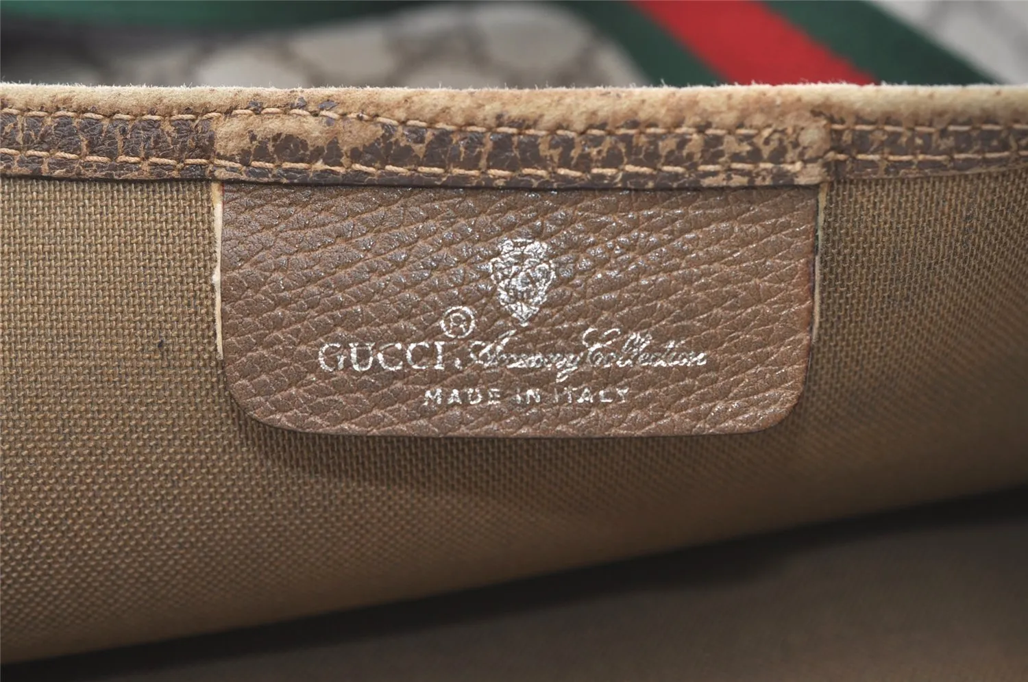 Authentic GUCCI Web Sherry Line Shoulder Tote Bag GG PVC Leather Brown 7978J