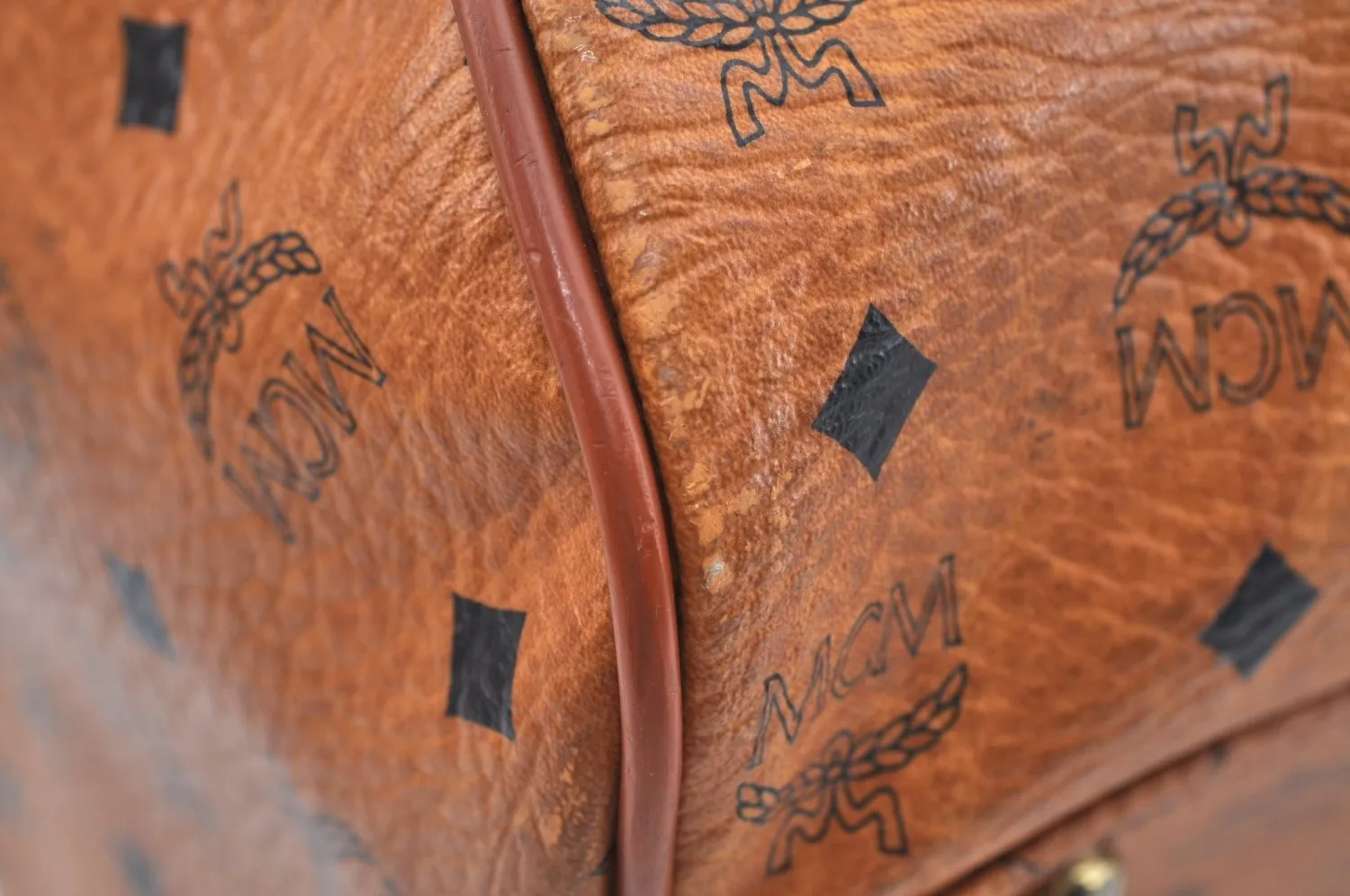Authentic MCM Visetos Leather Vintage 2Way Travel Boston Bag Brown 1720H