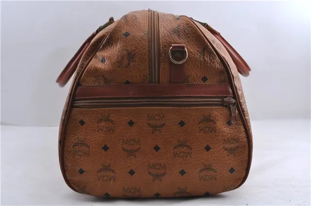Authentic MCM Visetos Leather Vintage Travel Boston Bag Brown 1747D