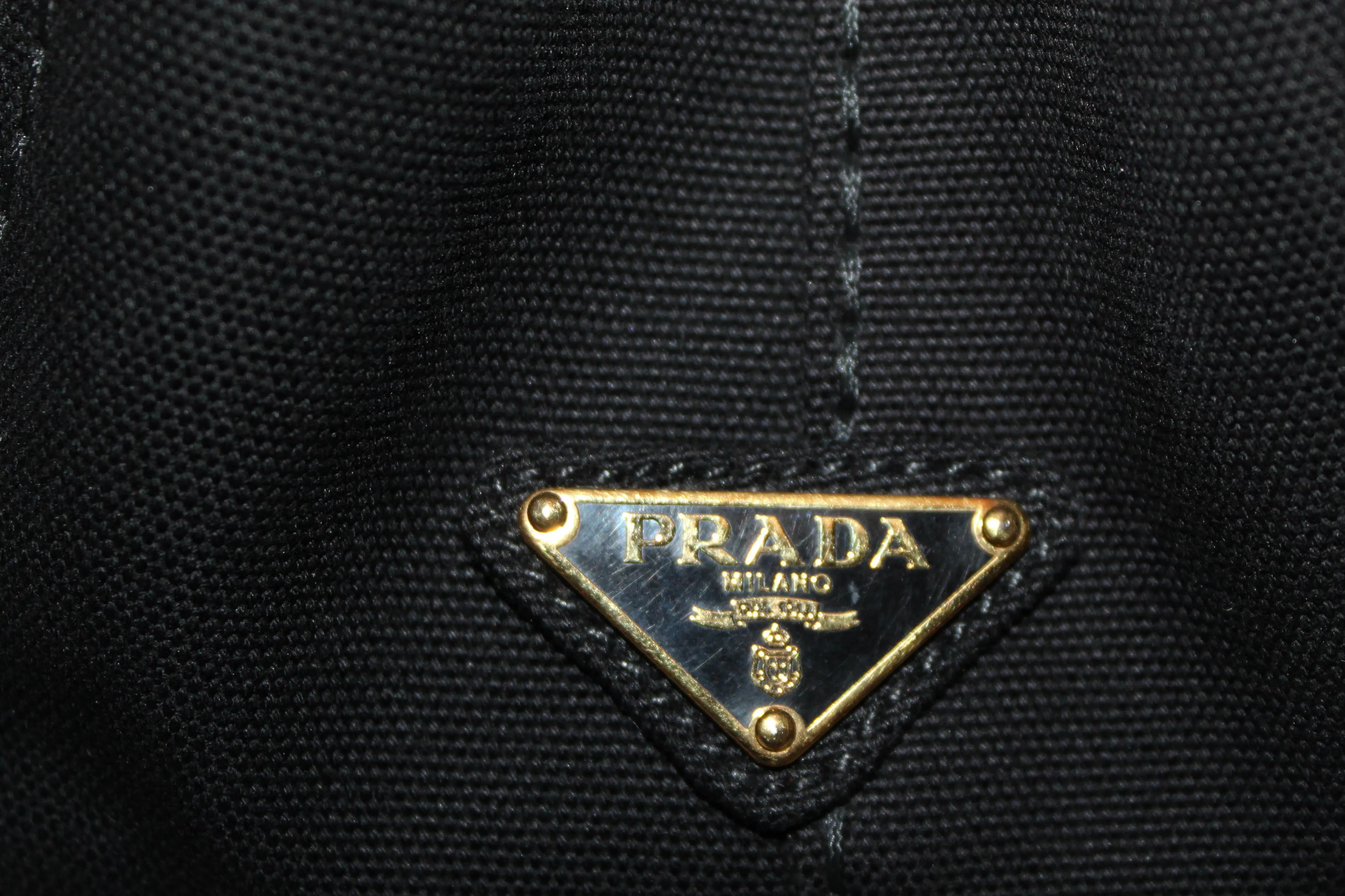 Authentic Prada Black Small Canapa Fabric Printed Tote Handbag