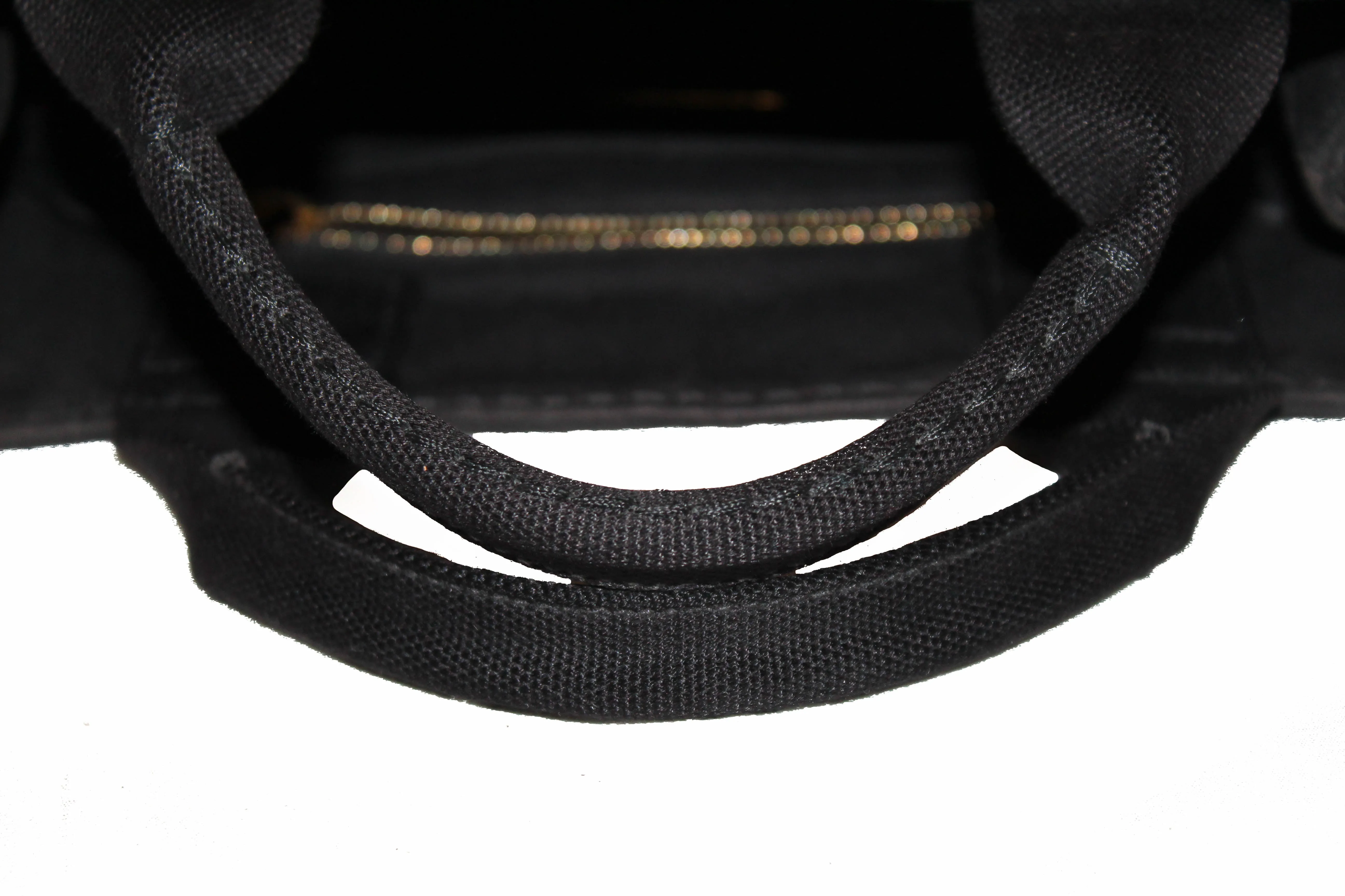 Authentic Prada Black Small Canapa Fabric Printed Tote Handbag