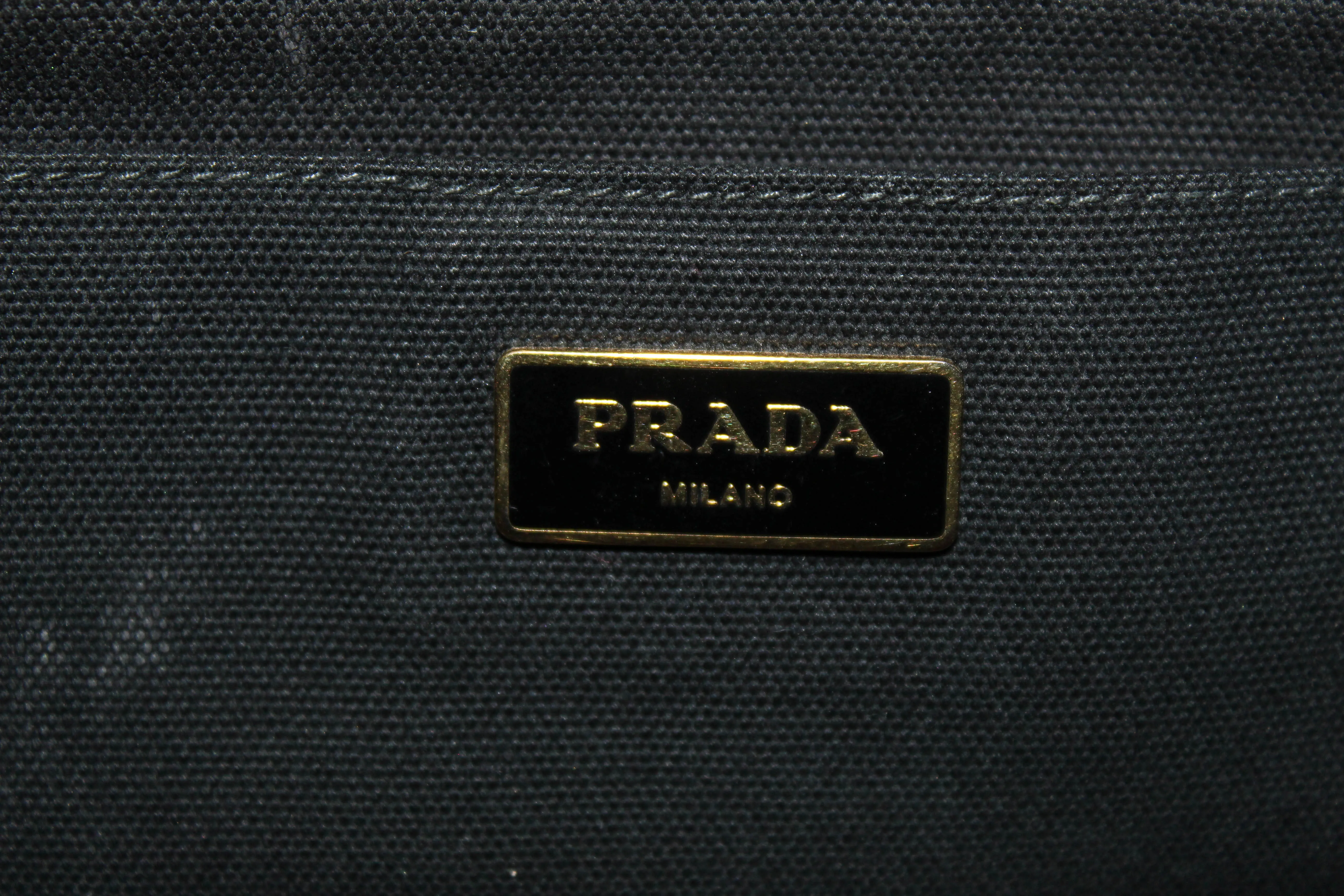 Authentic Prada Black Small Canapa Fabric Printed Tote Handbag