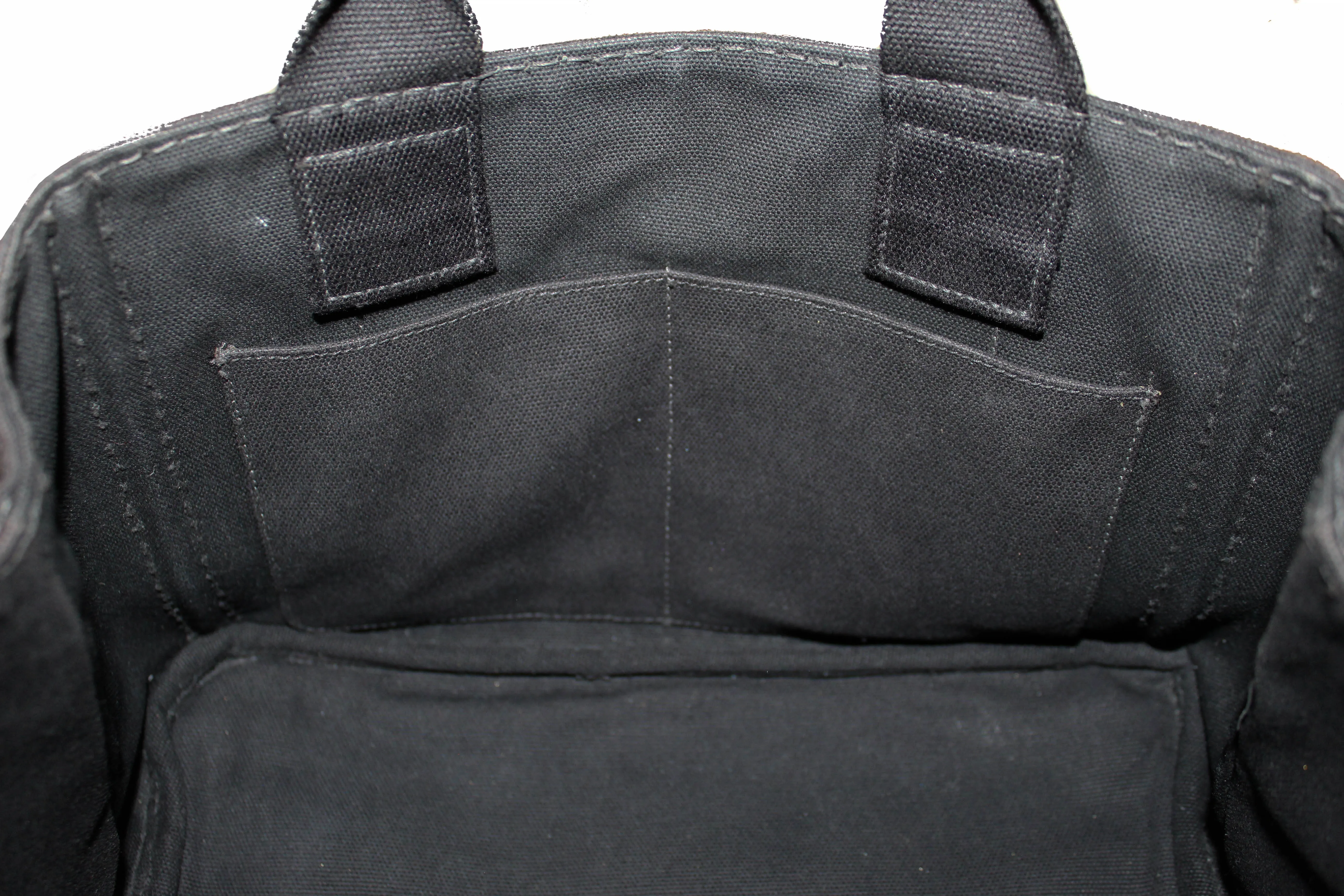 Authentic Prada Black Small Canapa Fabric Printed Tote Handbag
