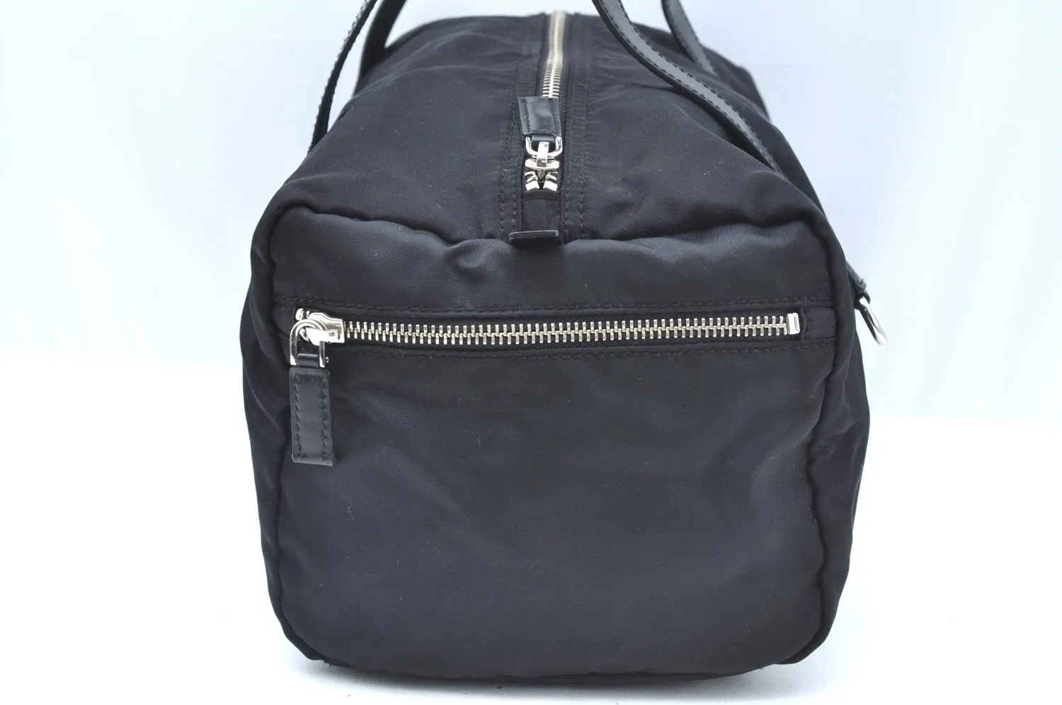 Authentic PRADA Vintage Nylon Tessuto Leather Hand Boston Bag Black 7592G