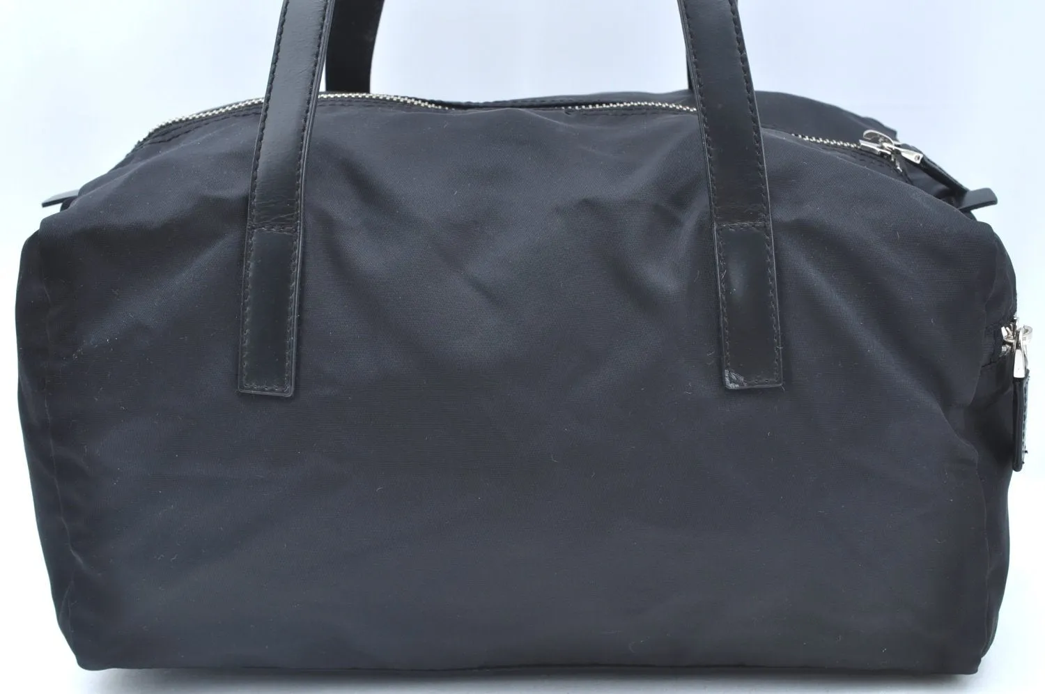 Authentic PRADA Vintage Nylon Tessuto Leather Hand Boston Bag Black 7592G